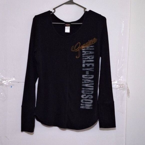 Harley Davidson Women's Waffle Weave Shirt Thermal Style Graphic Biker Chic XL - Picture 1 of 7